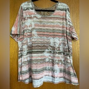 Catherines Striped/Floral Multi-color Shirt